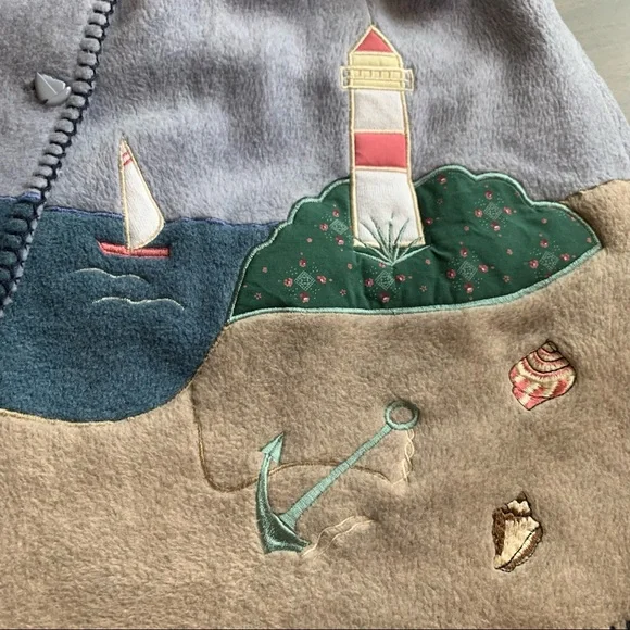 Vintage Fleece Top Shirt Shacket Medium Oversized Nautical Lighthouse Coastal - Picture 8 of 16